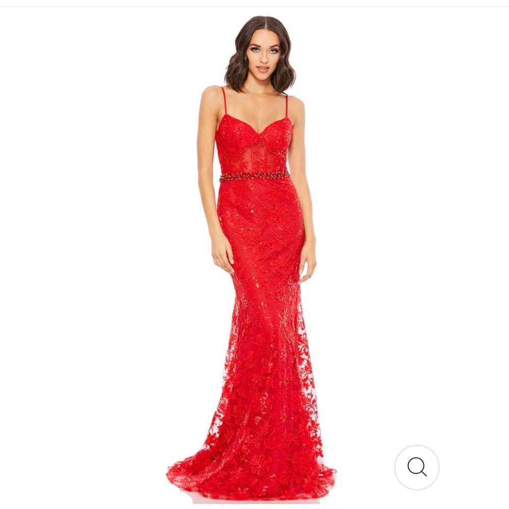 Mac Duggal EMBROIDERED ILLUSION BODICE SLEEVELESS TRUMPET GOWN size 12 $598